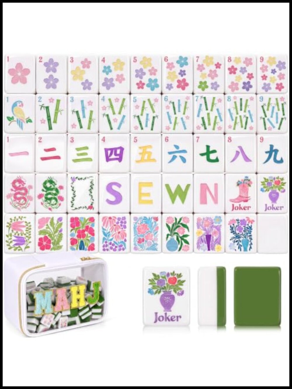 American Mahjong Tile Set 160 Melamine Engraved Tiles with Storage Bag for